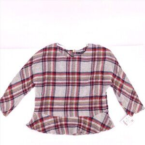 Zara Basic Plaid Blouse Peplum Short Sleeve Top Size Small